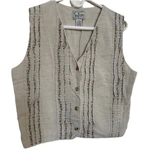 VTG Y2K Tantrums Embroidered Floral Linen Cotton Vest-M-Cottagecore Boho Soft